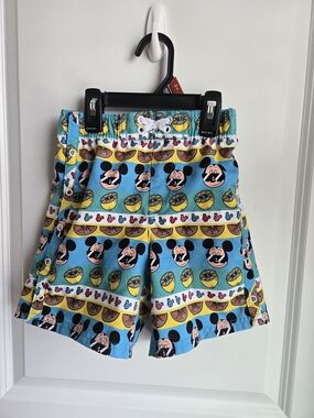 Disney Blue Mickey Mouse Citrus Print Swim Trunks Size S
